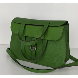 Hermes Halzan 25 Bag in Vert Yucca Clemence Leather D5